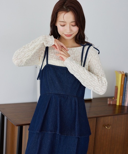 mysty woman(ミスティウーマン)の「ペプラムデニムサロペ 328306(サロペット/オーバーオール・レディース・ネイビー/ライトブルー/グレー・FREE)」の11枚目の写真