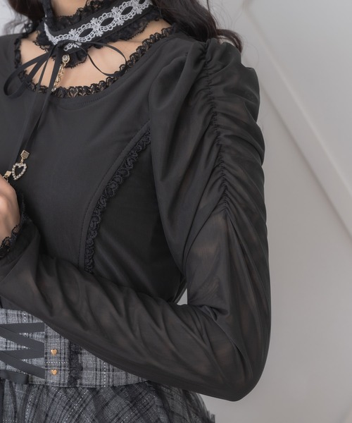 ROJITA（ロジータ）の「ビジューチェーンシアートップス（Tシャツ/カットソー・レディース・ブラック/ホワイト/ピンク・FREE）」の6枚目の写真