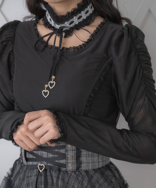 ROJITA（ロジータ）の「ビジューチェーンシアートップス（Tシャツ/カットソー・レディース・ブラック/ホワイト/ピンク・FREE）」の9枚目の写真