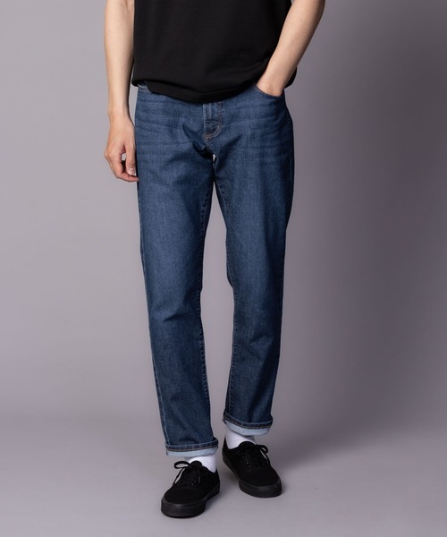 NAVY SARARI COOLデニムストレートパンツ【冷感 ドライ ストレッチ