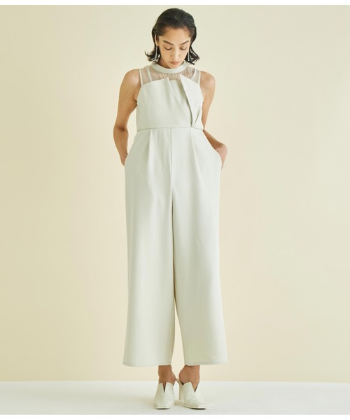 Settimissimo（セッティミッシモ）の「リネンタッチ オーガンジー ドッキング オールインワン（つなぎ/オールインワン・レディース・ダークグレー/アイボリー・FREE）」の4枚目の写真