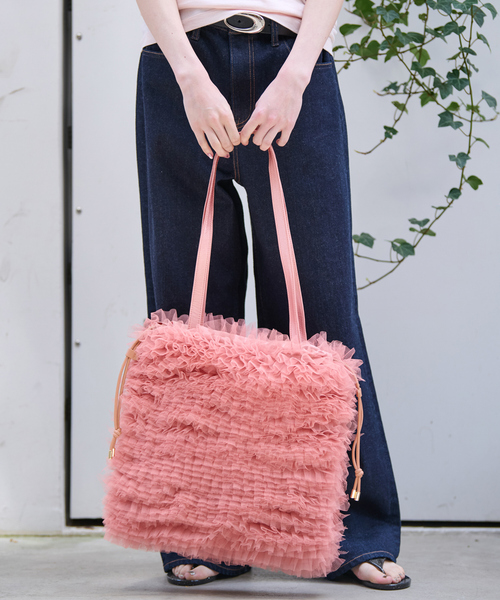 Ampersand（アンパサンド）の「【Ampersand / アンパサンド】Tulle frill bag/ME-23091/チュールフリルバッグ/チュール/トートバッグ【WEB限定】（ショルダーバッグ・レディース・アイボリー/ブラウン/ブラック/ピンク・フリー）」の4枚目の写真