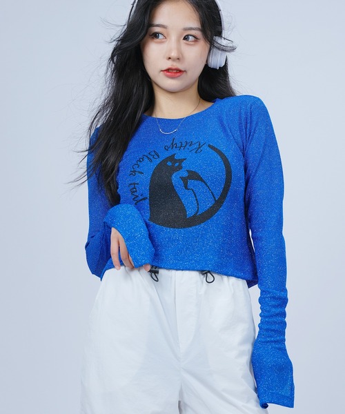 DURAS（デュラス）の「ベルスリーブラメトップス（Tシャツ/カットソー・レディース・ベージュ/ブルー/ライラック・MEDIUM/SMALL）」の2枚目の写真