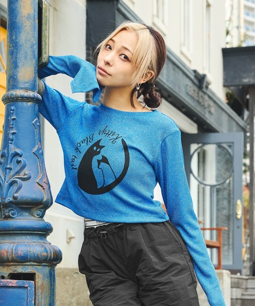 DURAS（デュラス）の「ベルスリーブラメトップス（Tシャツ/カットソー・レディース・ベージュ/ブルー/ライラック・MEDIUM/SMALL）」の9枚目の写真