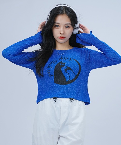 DURAS（デュラス）の「ベルスリーブラメトップス（Tシャツ/カットソー・レディース・ベージュ/ブルー/ライラック・MEDIUM/SMALL）」の12枚目の写真