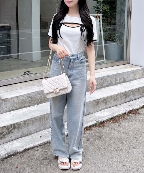 TINAJOJUN トップス アイボリー リボン Special Price SALE バイカラー リボンキャップ TINA：JOJUN 全2