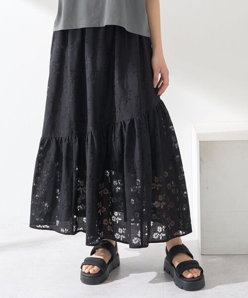 セール】透かし花柄フレアスカート（スカート）｜earth