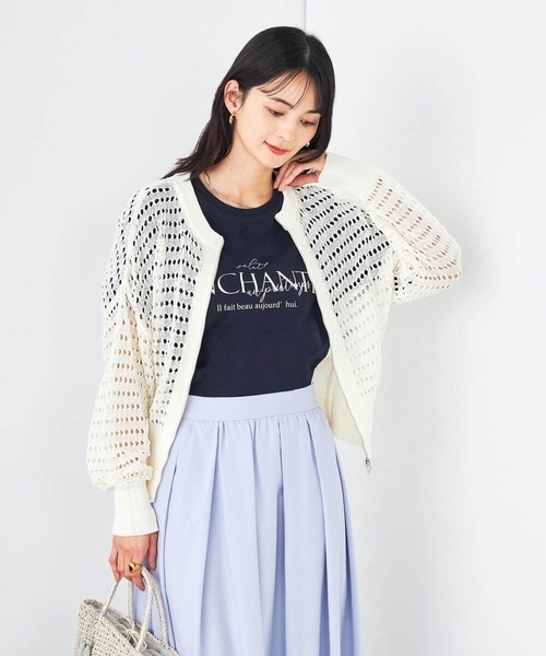 a.v.v(アーヴェヴェ)の「ダブルジップメッシュニットブルゾン(カーディガン/ボレロ・レディース・アイボリー/チャコールグレー・36/38/40)」の5枚目の写真