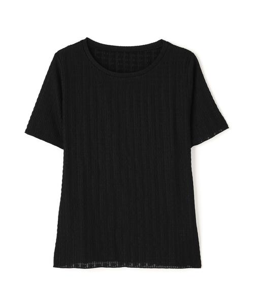 NATURAL BEAUTY BASIC(ナチュラルビューティーベーシック)の「◇ふくれジャガードコンパクトトップス(Tシャツ/カットソー・レディース・オフホワイト/ブラック/ピンク・FREE)」の4枚目の写真