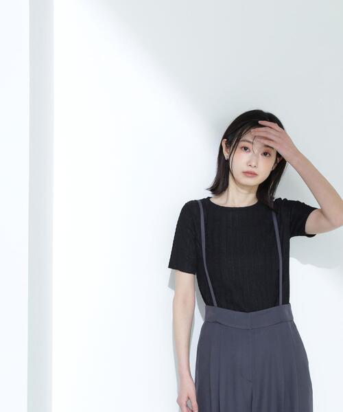 NATURAL BEAUTY BASIC(ナチュラルビューティーベーシック)の「◇ふくれジャガードコンパクトトップス(Tシャツ/カットソー・レディース・オフホワイト/ブラック/ピンク・FREE)」の12枚目の写真