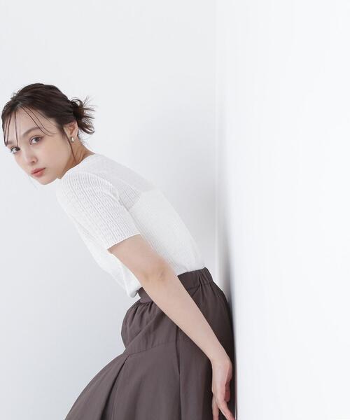 NATURAL BEAUTY BASIC(ナチュラルビューティーベーシック)の「◇ふくれジャガードコンパクトトップス(Tシャツ/カットソー・レディース・オフホワイト/ブラック/ピンク・FREE)」の17枚目の写真