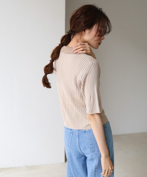 Bab（バブ）の「衿付き配色サマーニット（ニット/セーター・レディース・グリーン/アイボリー/ブラック・FREE）」の16枚目の写真