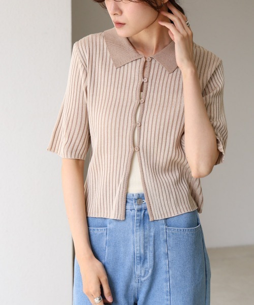 Bab（バブ）の「衿付き配色サマーニット（ニット/セーター・レディース・グリーン/アイボリー/ブラック・FREE）」の15枚目の写真