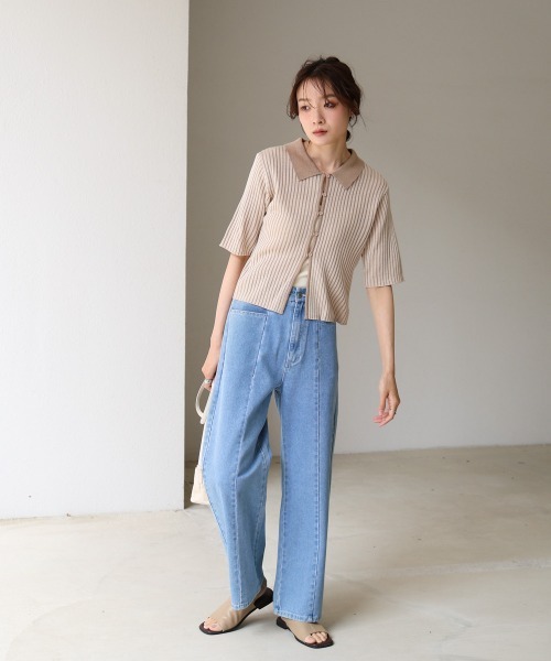 Bab（バブ）の「衿付き配色サマーニット（ニット/セーター・レディース・グリーン/アイボリー/ブラック・FREE）」の14枚目の写真