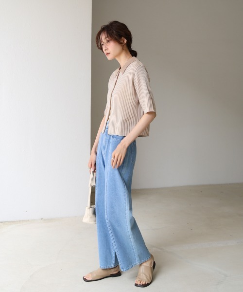 Bab（バブ）の「衿付き配色サマーニット（ニット/セーター・レディース・グリーン/アイボリー/ブラック・FREE）」の13枚目の写真