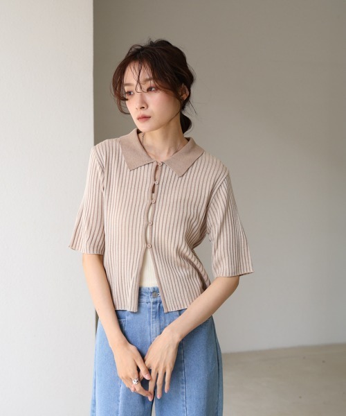 Bab（バブ）の「衿付き配色サマーニット（ニット/セーター・レディース・グリーン/アイボリー/ブラック・FREE）」の12枚目の写真