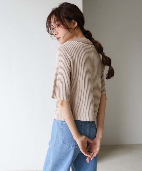 Bab（バブ）の「衿付き配色サマーニット（ニット/セーター・レディース・グリーン/アイボリー/ブラック・FREE）」の11枚目の写真