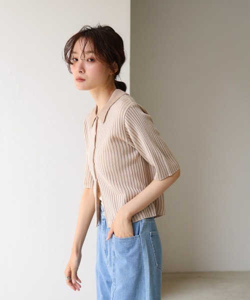 Bab（バブ）の「衿付き配色サマーニット（ニット/セーター・レディース・グリーン/アイボリー/ブラック・FREE）」の9枚目の写真