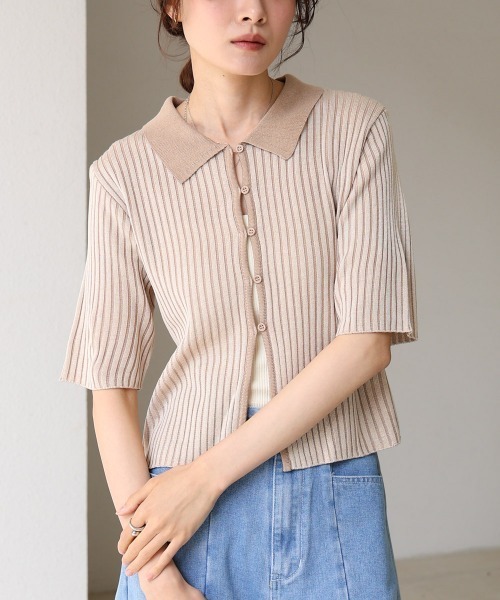 Bab（バブ）の「衿付き配色サマーニット（ニット/セーター・レディース・グリーン/アイボリー/ブラック・FREE）」の8枚目の写真