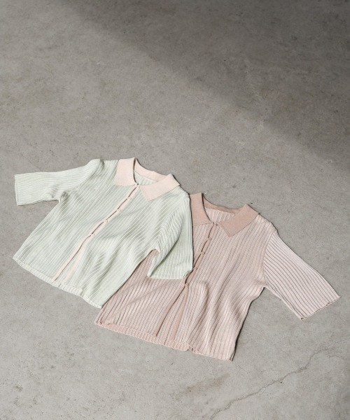 Bab（バブ）の「衿付き配色サマーニット（ニット/セーター・レディース・グリーン/アイボリー/ブラック・FREE）」の7枚目の写真