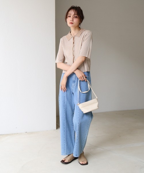 Bab（バブ）の「衿付き配色サマーニット（ニット/セーター・レディース・グリーン/アイボリー/ブラック・FREE）」の6枚目の写真