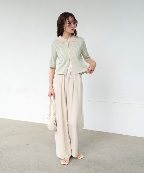 Bab（バブ）の「衿付き配色サマーニット（ニット/セーター・レディース・グリーン/アイボリー/ブラック・FREE）」の5枚目の写真