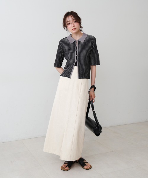 Bab（バブ）の「衿付き配色サマーニット（ニット/セーター・レディース・グリーン/アイボリー/ブラック・FREE）」の4枚目の写真