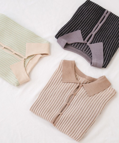 Bab（バブ）の「衿付き配色サマーニット（ニット/セーター・レディース・グリーン/アイボリー/ブラック・FREE）」の17枚目の写真