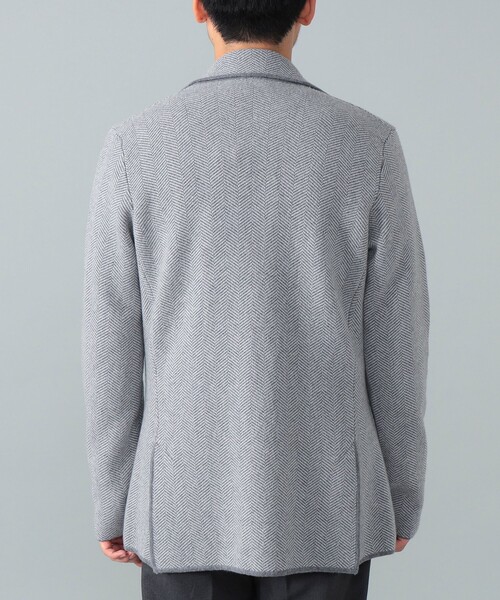 【美品】伊製 LARDINI ジャケット 46 春夏 ブルー　ヘリンボーン LARDINI」注目のヘリンボーンジャケットにカラーニットで彩りを