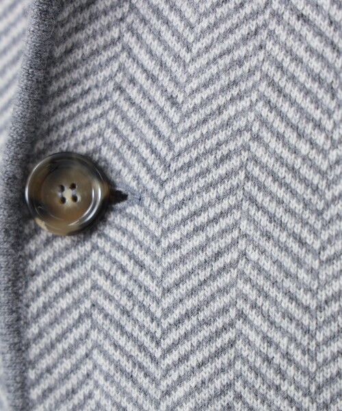 LARDINI / ウール ヘリンボーン パイピング ニットジャケット