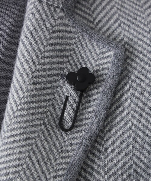 【美品】伊製 LARDINI ジャケット 46 春夏 ブルー　ヘリンボーン LARDINI / ウール ヘリンボーン パイピング ニットジャケット