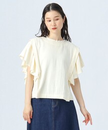 ツイルガーゼ フリルスリーブ ブラウス