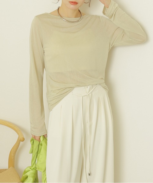 LAULEN（ローレン）の「back drape sheer tops /バック ドレープ シアー トップス（Tシャツ/カットソー・レディース・ベージュ/ブラック・FREE）」の3枚目の写真