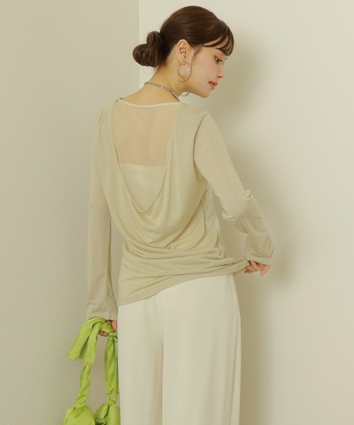 LAULEN（ローレン）の「back drape sheer tops /バック ドレープ シアー トップス（Tシャツ/カットソー・レディース・ベージュ/ブラック・FREE）」の4枚目の写真