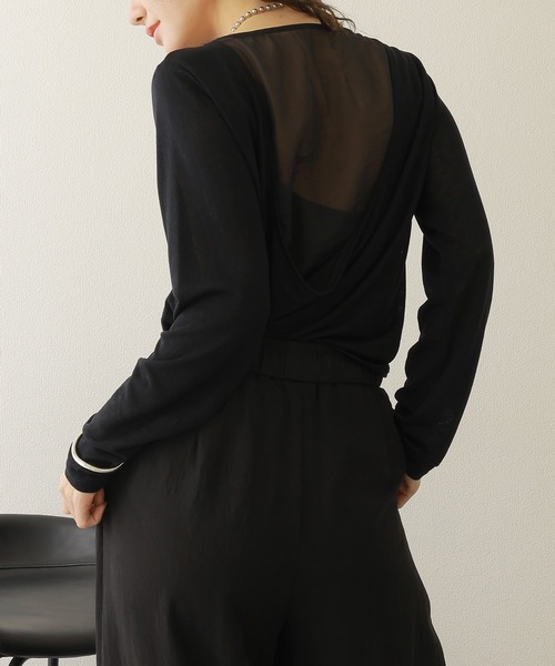 LAULEN（ローレン）の「back drape sheer tops /バック ドレープ シアー トップス（Tシャツ/カットソー・レディース・ベージュ/ブラック・FREE）」の7枚目の写真