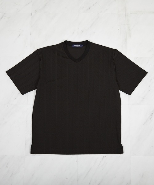 UNION STATION（ユニオンステーション）の「ストライプウェーブジャガード VネックTシャツ（Tシャツ/カットソー・メンズ・ホワイト/ブラック・M/L/LL）」の2枚目の写真