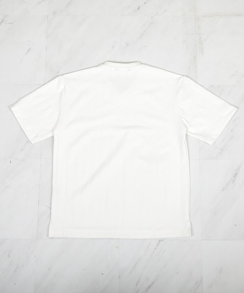 UNION STATION（ユニオンステーション）の「ストライプウェーブジャガード VネックTシャツ（Tシャツ/カットソー・メンズ・ホワイト/ブラック・M/L/LL）」の6枚目の写真