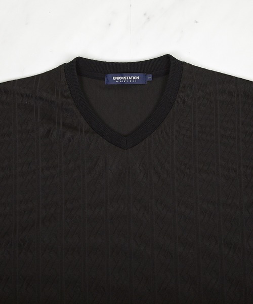 UNION STATION（ユニオンステーション）の「ストライプウェーブジャガード VネックTシャツ（Tシャツ/カットソー・メンズ・ホワイト/ブラック・M/L/LL）」の7枚目の写真