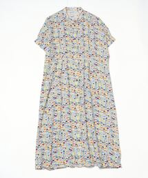 プリントウエストタックワンピース