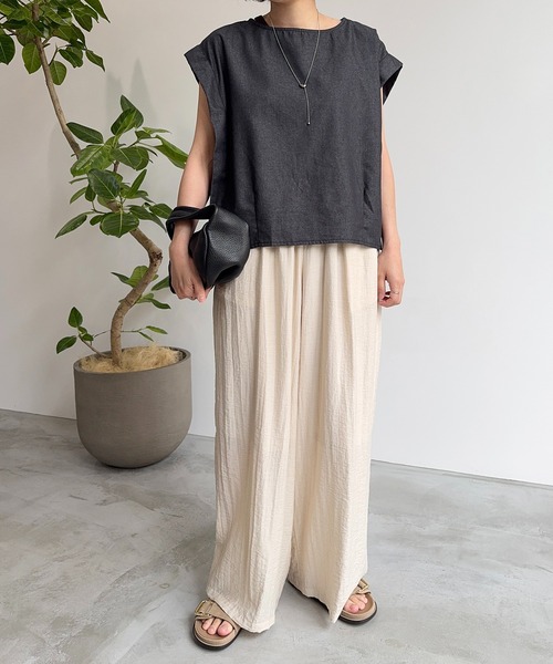 meilmada（メイルマダ）の「麻混ソフトシアーイージーパンツ（スラックス・レディース・ブラウン/ベージュ/オフホワイト/ブラック・FREE）」の14枚目の写真