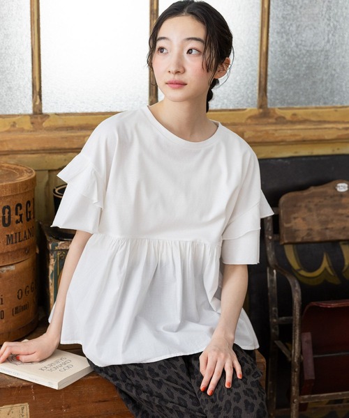 フリル切り替えペプラムTシャツ（Tシャツ/カットソー）｜niko