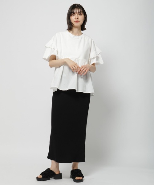 ニコ　ペプラム セール】フリル切り替えペプラムTシャツ（Tシャツ/カットソー