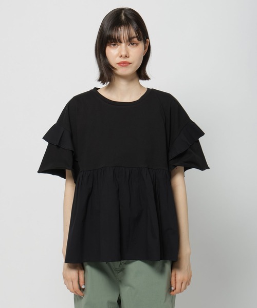 セール】フリル切り替えペプラムTシャツ（Tシャツ/カットソー