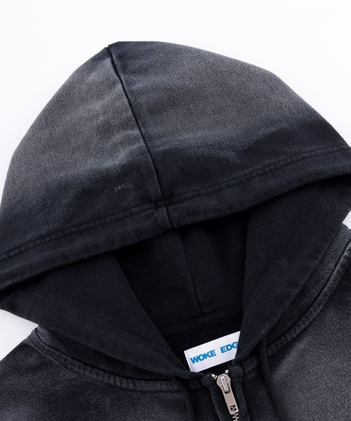 WOKE EDGE（ウォークエッジ）の「WOKE EDGE/ウォークエッジ Faded Embroidery Zip Up Hoodie フーディー（パーカー・メンズ・ブラック・XL/L）」の4枚目の写真