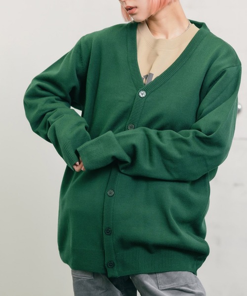 ROOPTOKYO(ループトウキョウ)の「HARRITON/ハリトン Men's Pilbloc V-Neck Button Cardigan Sweater Vネック ビッグシルエット カーディガン(カーディガン/ボレロ・メンズ・グリーン・M/L)」の1枚目の写真