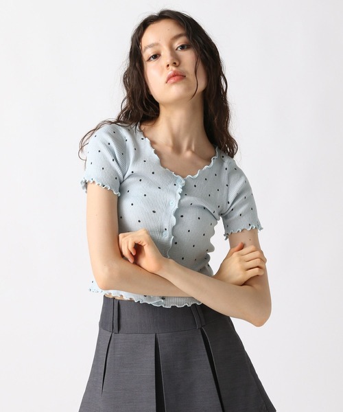 FOREVER 21（フォーエバー トゥエンティーワン）の「【2025SS】ドット柄リブカーディガン（カーディガン/ボレロ・レディース・ブラック/オフホワイト/ブルー・FREE）」の3枚目の写真