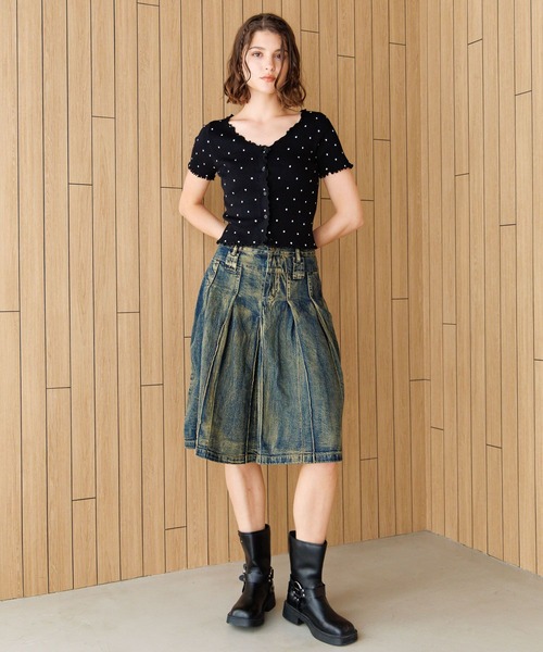 FOREVER 21（フォーエバー トゥエンティーワン）の「【2025SS】ドット柄リブカーディガン（カーディガン/ボレロ・レディース・ブラック/オフホワイト/ブルー・FREE）」の4枚目の写真