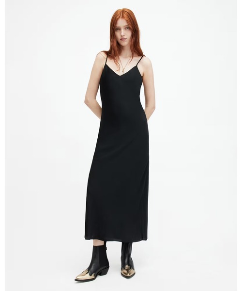 ALLSAINTS(オールセインツ)の「BRYONY V-NECK MIDI SLIP DRESS | BRYONY Vネック ミディ スリップ ドレス・ワンピース(ワンピース・レディース・ブラック・6/4)」の1枚目の写真