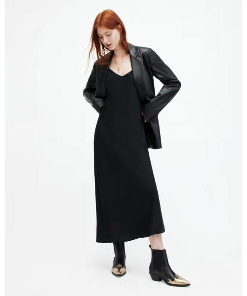 ALLSAINTS(オールセインツ)の「BRYONY V-NECK MIDI SLIP DRESS | BRYONY Vネック ミディ スリップ ドレス・ワンピース(ワンピース・レディース・ブラック・6/4)」の2枚目の写真