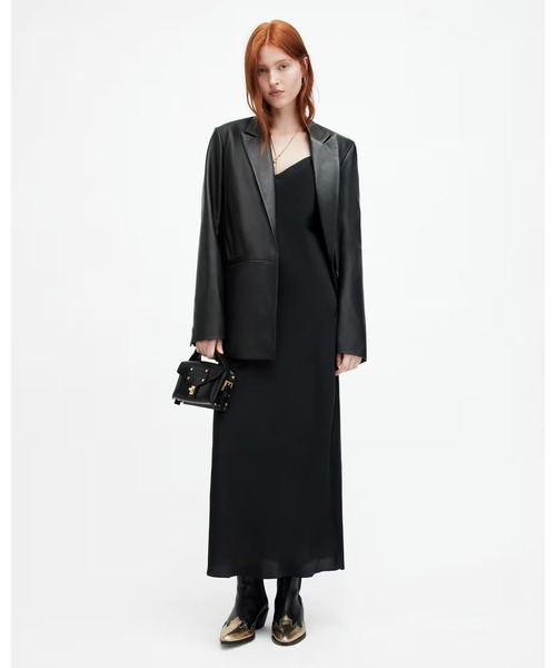 ALLSAINTS(オールセインツ)の「BRYONY V-NECK MIDI SLIP DRESS | BRYONY Vネック ミディ スリップ ドレス・ワンピース(ワンピース・レディース・ブラック・6/4)」の4枚目の写真